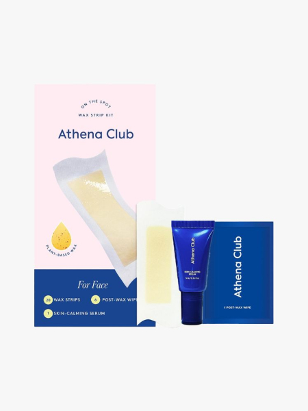 Athena Club Wax Strip Kit for Face in multiple branded components on a light gray background
